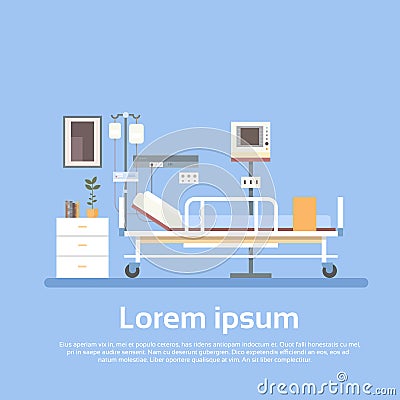 Hospital Room Interior Intensive Therapy Patient Ward Equipment Banner With Copy Space Vector Illustration