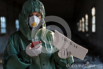 Hospital scene, hospitalization for emergency contagion risk. Coronavirus. Doctor in protective suits and masks to cover the face Stock Photo