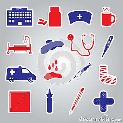 Hospital and sick stickers eps10 Vector Illustration