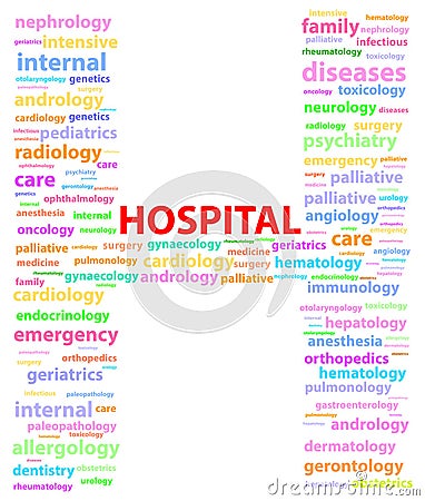 Hospital Sign With Medical Specialties Vector Illustration