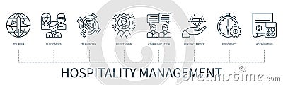 Hospitality management vector infographic in minimal outline style Stock Photo