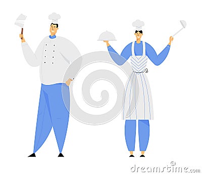 Hospitality, Restaurant Staff Characters in Uniform. Smiling Woman in Apron Holding Tray with Dish Under Silver Cloche Vector Illustration