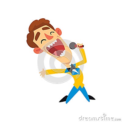 Host of the show, joyful man with microphone vector Illustration on a white background Vector Illustration