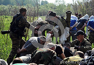 Hostages taken prisoner. Courses for war correspondents `Bastion`, rules of conduct in captivity Editorial Stock Photo