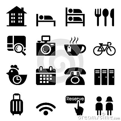 Hostel & Hotel icon set Cartoon Illustration