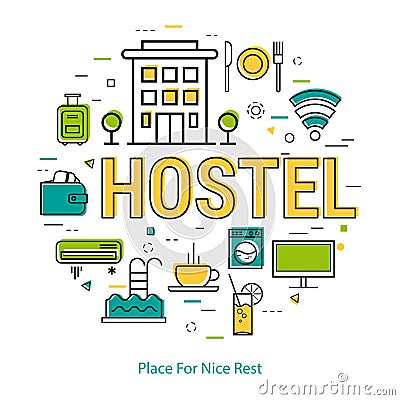Hostel - Line Concept Vector Illustration