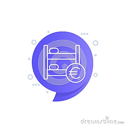 Hostel line icon with euro, vector Vector Illustration