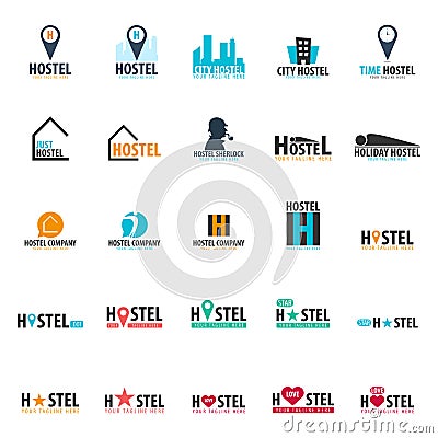 Hostel logo. Hotel logo. Travel rest place. Vector illustration. Cartoon Illustration