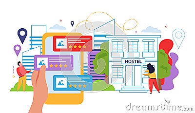 Hostel And Tourists Flat Design Concept Vector Illustration