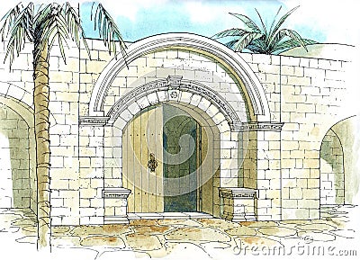 The hostelry entrance Cartoon Illustration