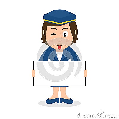 Hostess Character with Blank Banner Vector Illustration