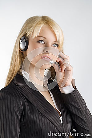 Hostess with earphone Stock Photo