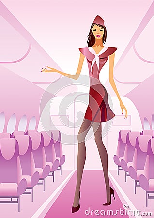 Hostess greets passengers Vector Illustration