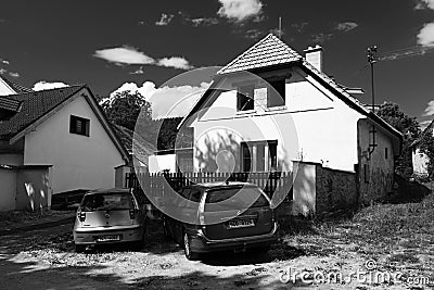 Hostice, Czech republic - August 11, 2018: legendary house of Skopek family stand in centre of Hostice village where was implement Editorial Stock Photo