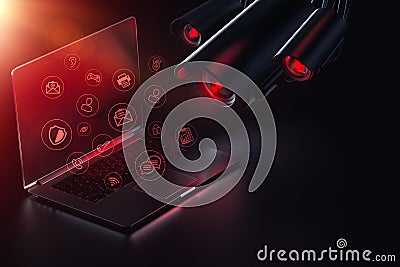 Hostile cameras searches computer for passwords, sensible data and possible backdoors. Internet surveillance. Vulnerability for Stock Photo