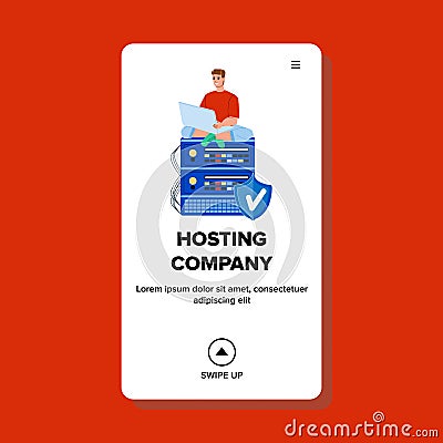 Hosting Company Worker Checking Server Vector Vector Illustration