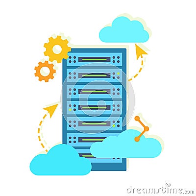 Hosting concept with data storage. Flat vector illustration. Vector Illustration