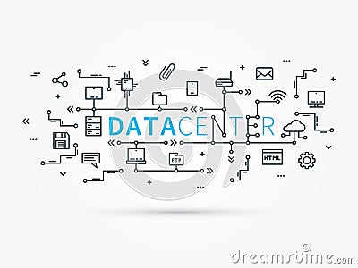 Hosting infrastructure connecting with server system Vector Illustration