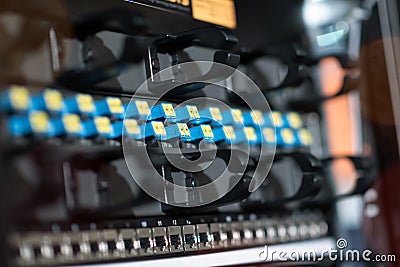 Hosting platform for modern Internet resources. Rack with server data storage equipment. Stock Photo