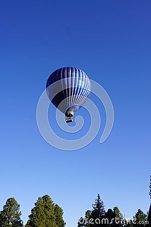 Hot air balloon above the tree tops Stock Photo