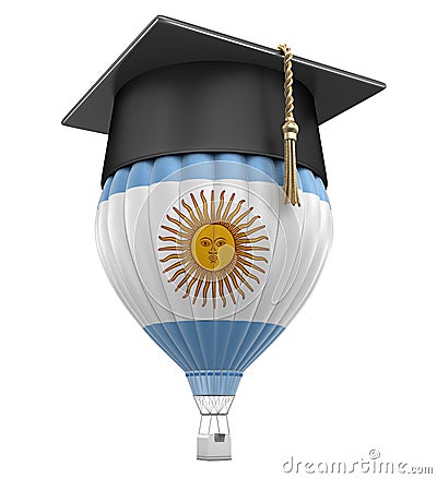 Hot Air Balloon with Argentinian Flag and Graduation cap Stock Photo