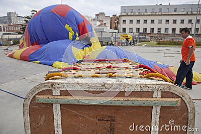 Hot-air balloon basket on the ground Editorial Stock Photo