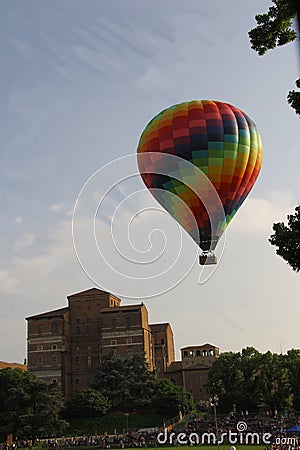 Hot air balloon in the city - Piacenza - Italy - 26/27 May 2018 Editorial Stock Photo