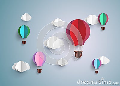 Hot air balloon and cloud Vector Illustration