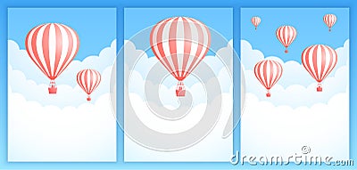 Hot air balloon cloud travel invitation banner Vector Illustration