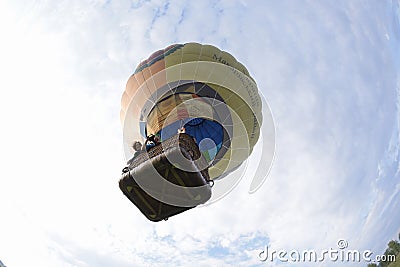 Hot-air balloon drifting in the sky, view from below. Festival of balloons â€œPereiaslav-2018 Editorial Stock Photo