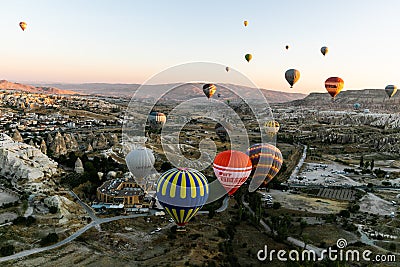 Hot Air Balloon Festival in Goreme National Park in Cappadocia - more than 70 balloons rise into the sky every morning in October. Editorial Stock Photo