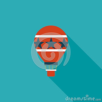Hot Air Balloon flat icon with long shadow Vector Illustration