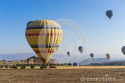 Hot air balloon flying over Cappadocia Editorial Stock Photo