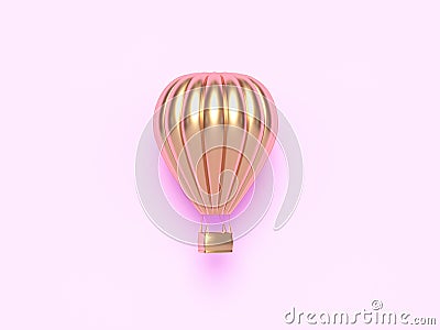 Hot air balloon golden, colorful aerostat isolated on pink background. 3d render Cartoon Illustration