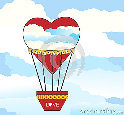 Hot Air balloon Heart shaped Vector Illustration