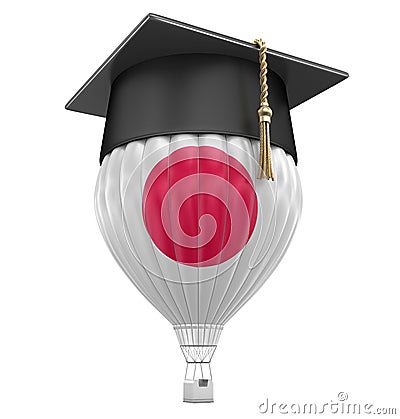 Hot Air Balloon with Japanese Flag and Graduation cap Stock Photo