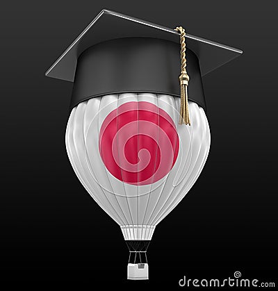 Hot Air Balloon with Japanese Flag and Graduation cap Stock Photo