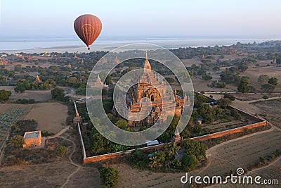 Hot Air Balloon over the temples of Bagan - Myanmar Editorial Stock Photo