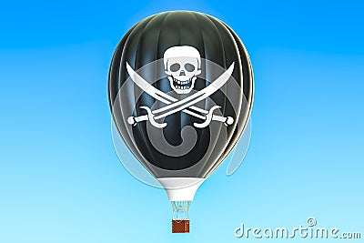 Hot air balloon with piracy flag, 3D Stock Photo