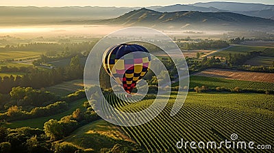 Gorgeous Air Balloon Ride Over Beautiful Napa Valley, California, United States - Generative AI Stock Photo