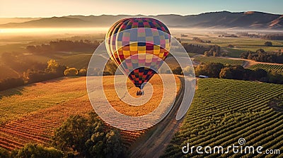 Dreamy Hot Air Balloon Ride Over Beautiful Napa Valley, California, United States - Generative AI Stock Photo