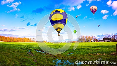 Hot Air Balloon Ride . Romance of the flight . Stock Photo