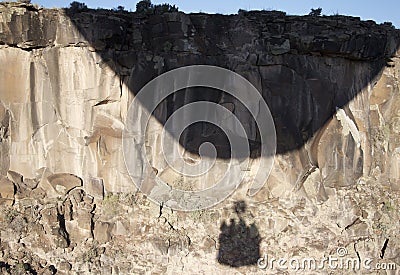 Hot Air Balloon Shadow over the Rio Grande Gorge Stock Photo