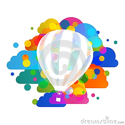 Hot air balloon silhouette, colorful clouds abstract vector background Vector Illustration