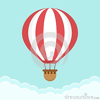 Hot air balloon in the sky with clouds. Flat cartoon design Stock Photo