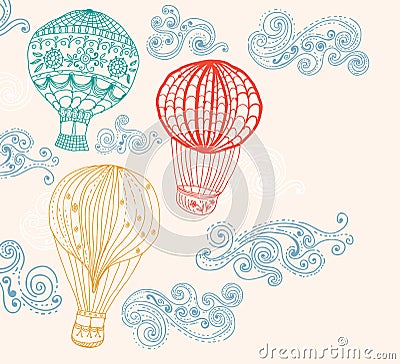 Hot air balloon in sky background Vector Illustration