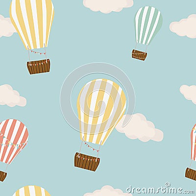 Hot air balloon in the sky seamless background vector Vector Illustration