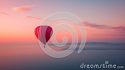 Hot air balloon in the sky at sunrise. Panoramic view. Stock Photo