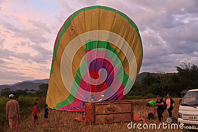 Hot air balloon start in vang vieng Editorial Stock Photo