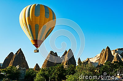 Hot air balloon in Mountains Cappadocia Turkey Editorial Stock Photo